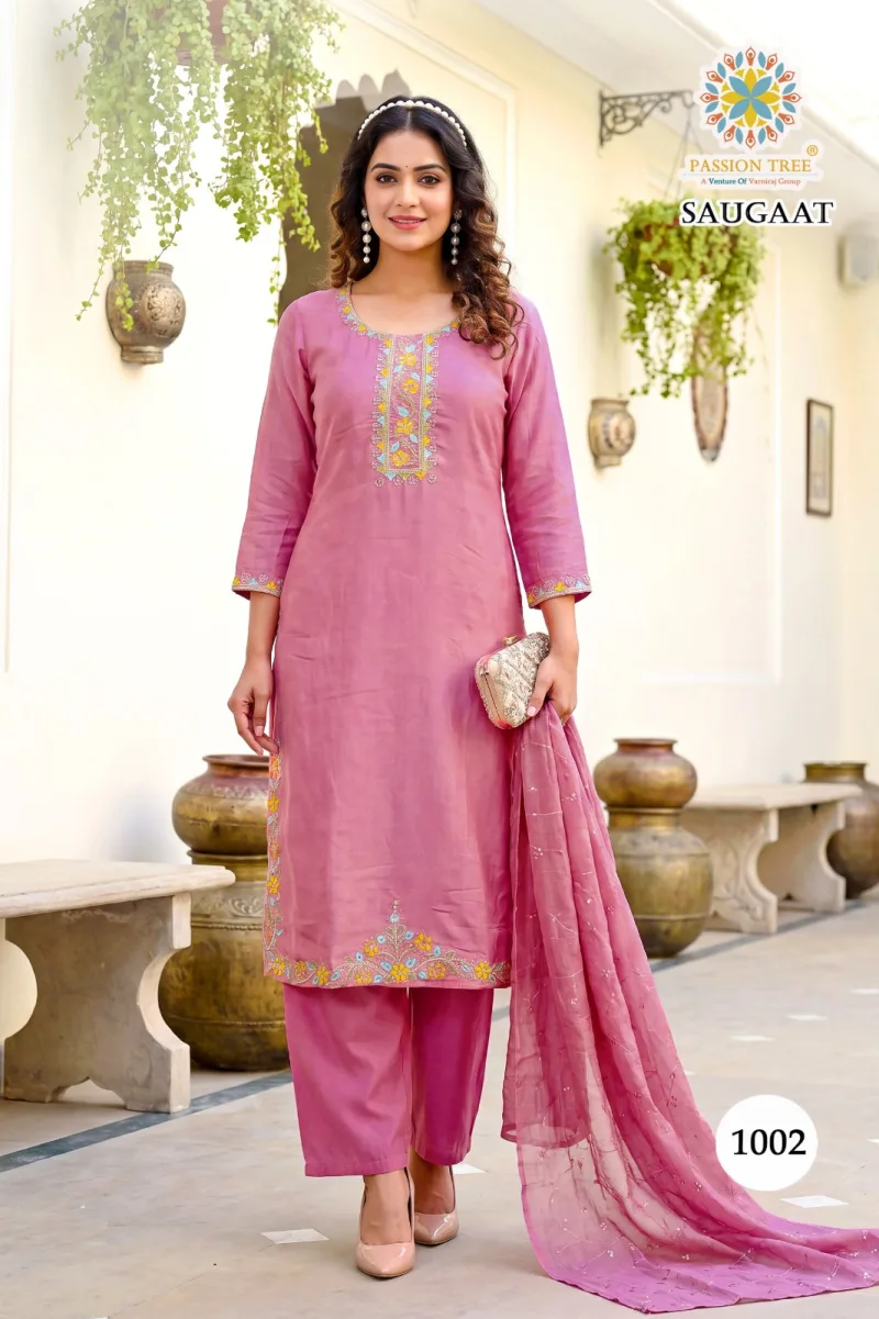 Saugaat Vol 1 By Passion Tree Mal Chanderi Kurti With Bottom Dupatta 